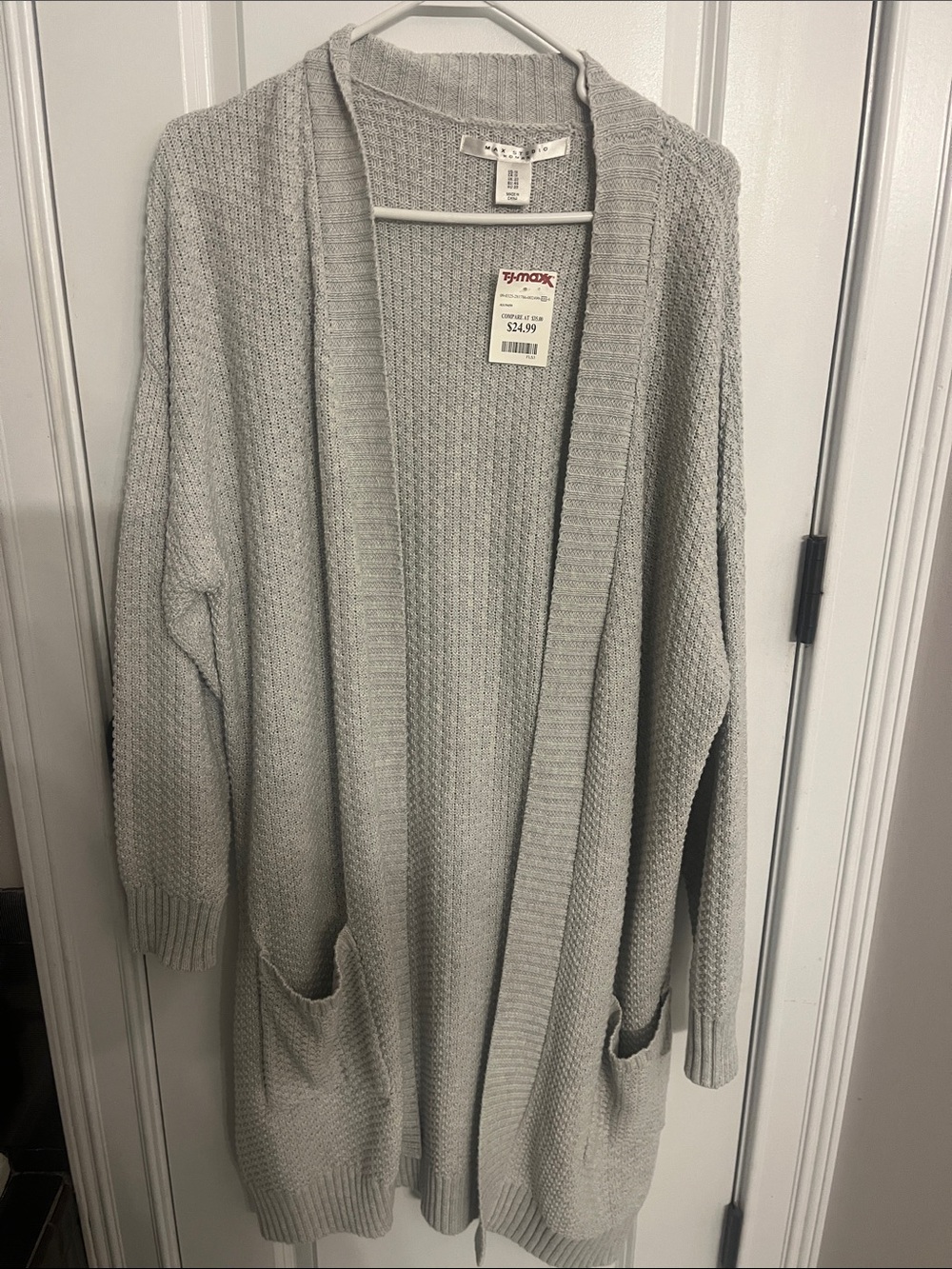 Max Studio Light Gray Open-Front Knit Cardigan